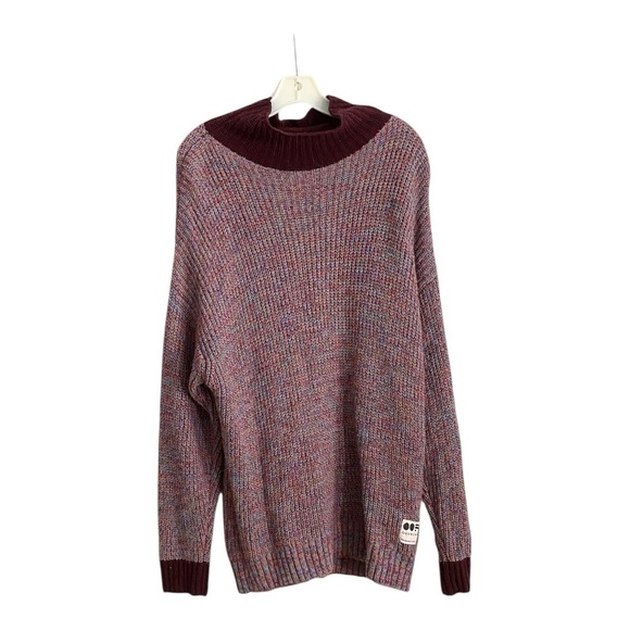 OOF Wear Oversized Sweater Mock Neck Long Sleeve in Burgundy Tweed Size Medium - Picture 6 of 11